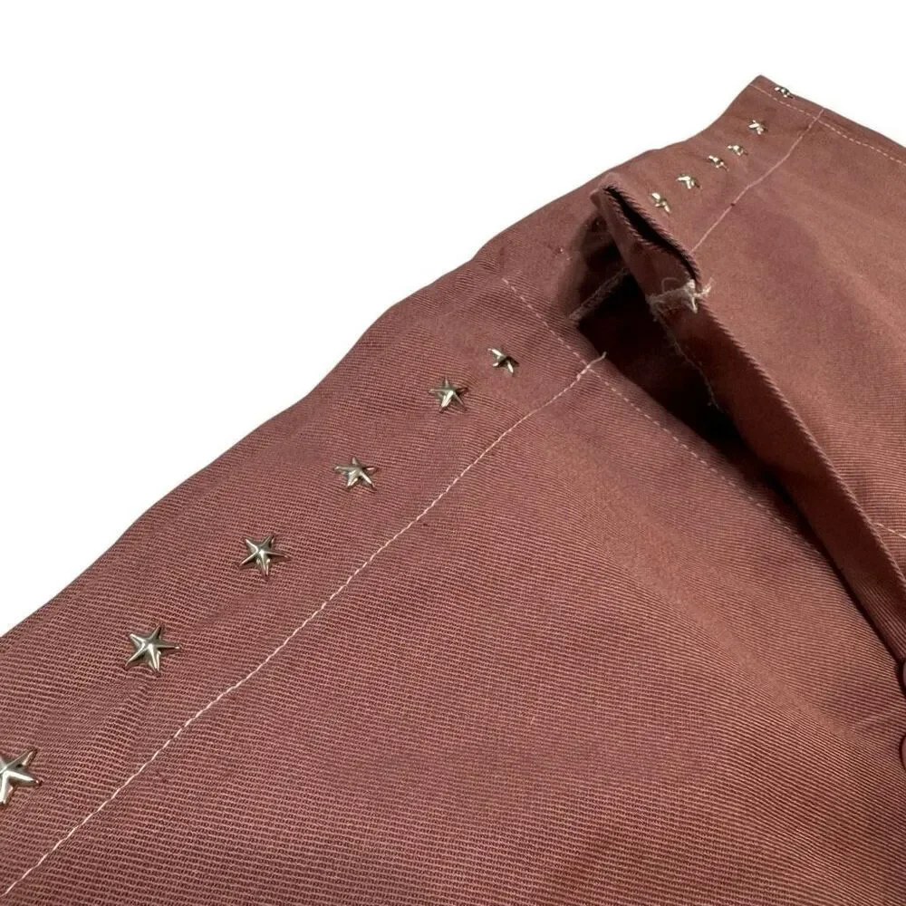 Hand-Dyed Reworked Vtg Star Studded Black Burgundy Ombré Straight Pleated Skirt